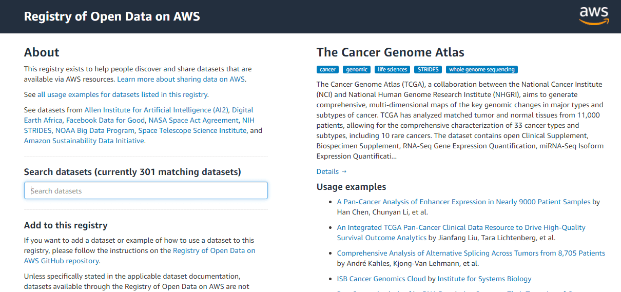 AWS open dataset for ML